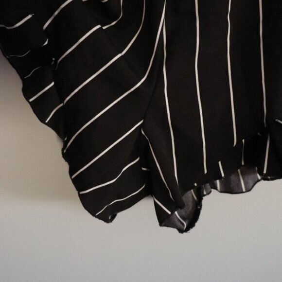 Emery Women's M Black Striped Bell Sleeve Off-the-Shoulder Flare Romper Shorts - Picture 10 of 12